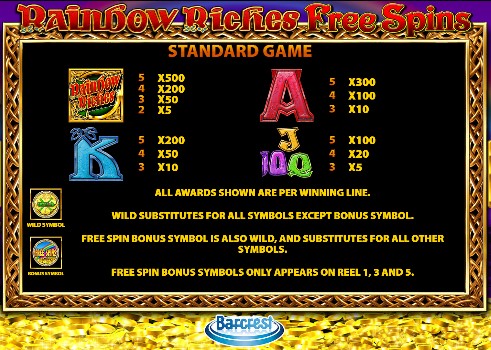 Rainbow Riches Free Spins Symbols