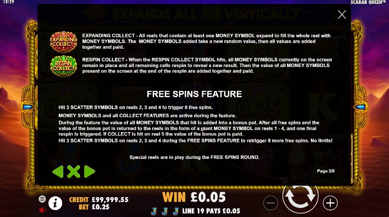 John Hunter and the Tomb of the Scarab Queen Free Spin Feature