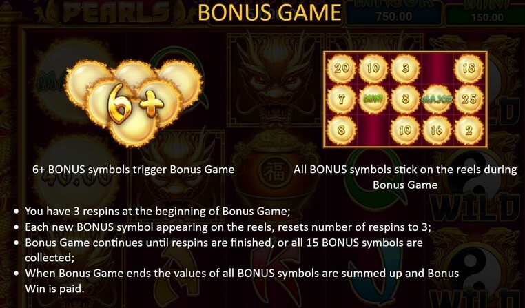 Dragon Pearls Hold and Win Bonus Game