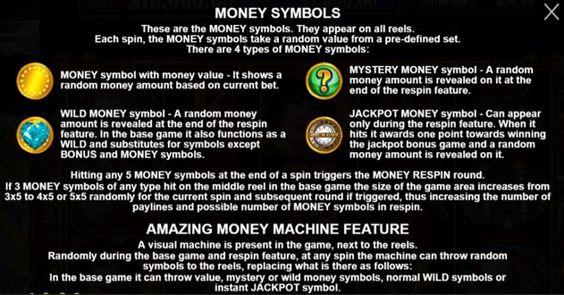 The Amazing Money Machine Money Symbols Feature