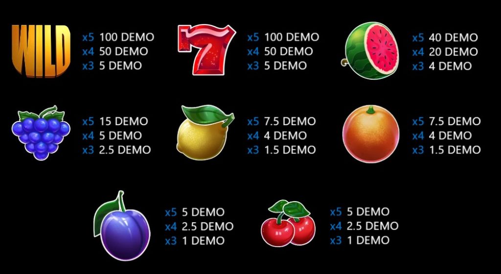 Shiny Fruity Seven 10 Lines Hold and Spin Symbols