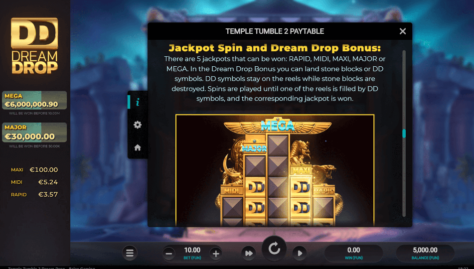 Temple Tumble 2 Jackpot Spin and Dream Drop Bonus