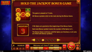 9 Coins™ 1000 Edition Hold the Jackpot Bonus Game