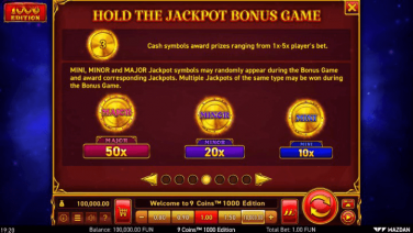 9 Coins™ 1000 Edition Hold the Jackpot Bonus Game